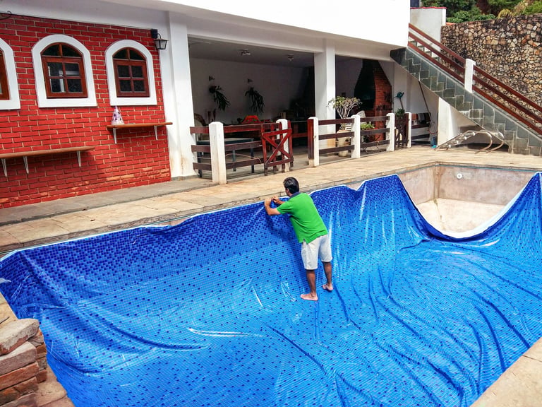 Empty pool ready for vinyl liner replacement