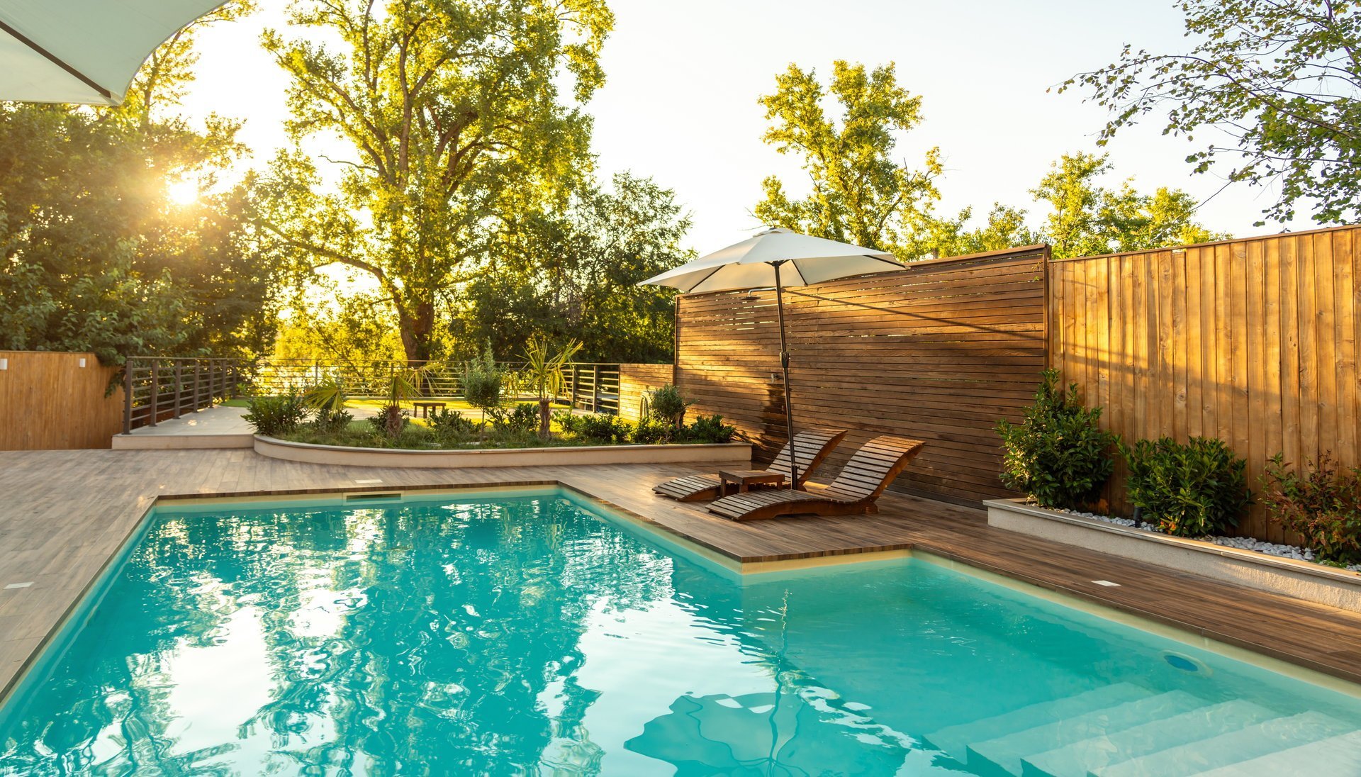 Luxurious pool at sunset